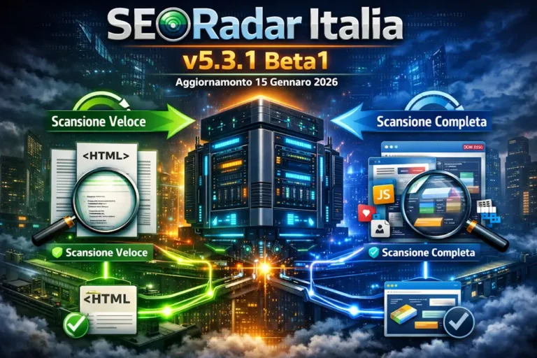 La v5.3.1 Beta introduce ufficialmente una nuova infrastruttura di rendering remoto, documentata e integrata nel progetto. Non sostituisce il sistema esistente, ma lo affianca in modo intelligente. In pratica, SEO Radar Italia ora può lavorare in due modalità: una scansione veloce, basata su HTML statico una scansione completa, che analizza il DOM dopo il rendering reale della pagina La scelta non è automatica né nascosta: è parte del flusso di analisi e serve a evitare