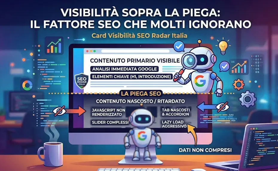 Il contenuto del tuo sito esiste, ma Google lo vede davvero Scopri come la visibilità sopra la piega e il rendering JS influenzano la tua SEO con SEO Radar Italia