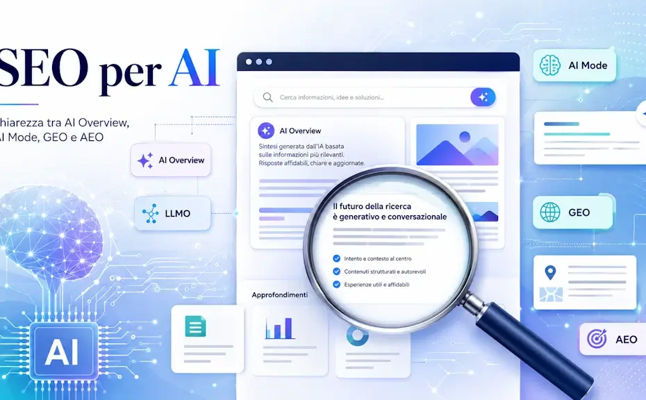 SEO per AI con AI Overview, GEO, AEO e LLMO spiegati in modo chiaro