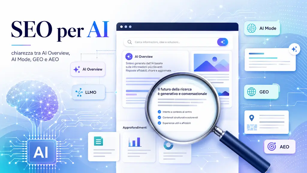 SEO per AI: cosa significano davvero AI Overview, AI Mode, GEO, AEO, LLMO e tutte le nuove sigle della ricerca generativa