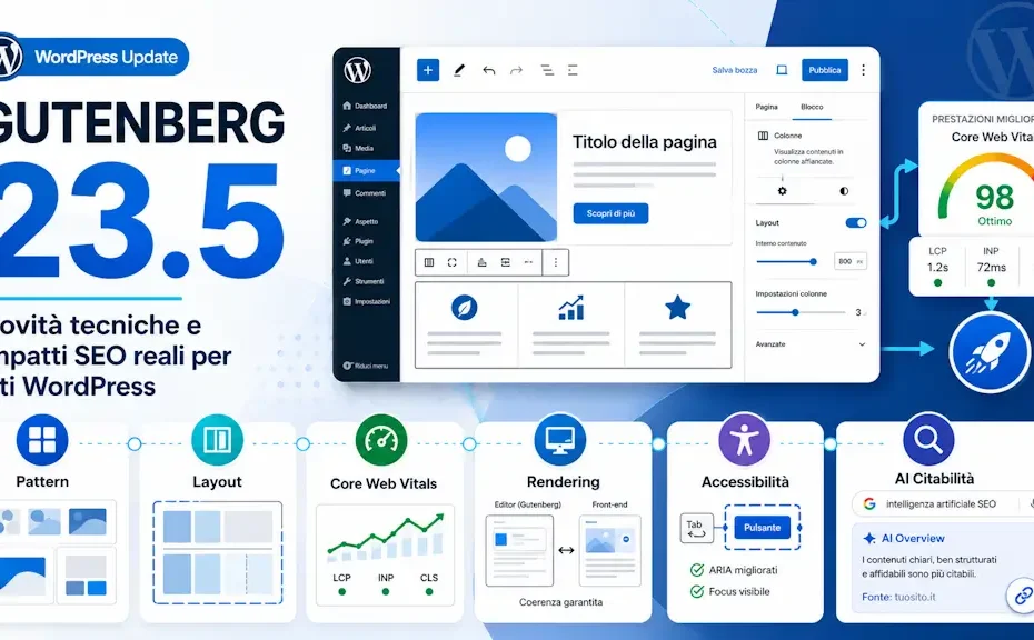 Gutenberg 23.5: novità tecniche e impatti SEO reali per siti WordPress
