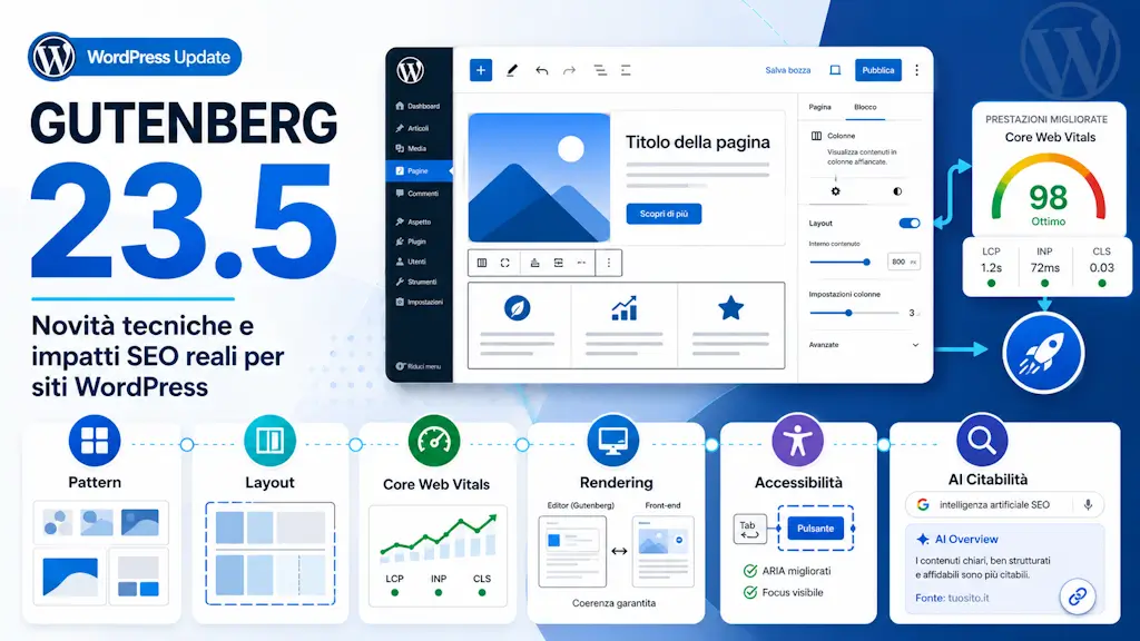 Gutenberg 23.5: novità tecniche e impatti SEO reali per siti WordPress