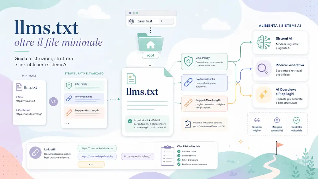 llms.txt oltre il file minimale: guida a istruzioni, struttura e link utili per i sistemi AI